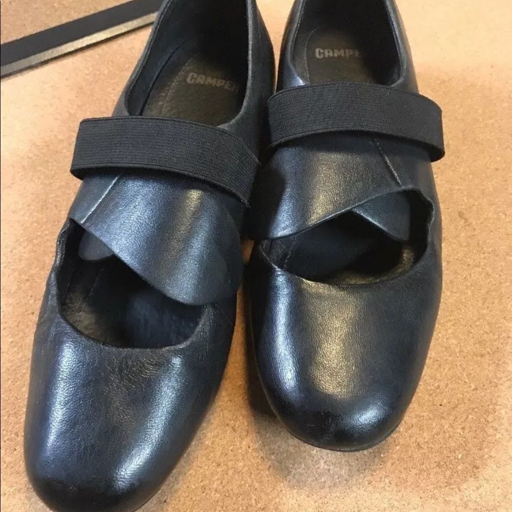 Camper SZ 8 Black Leather Wedge Mary Jane Fits N